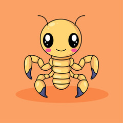 Cute Centipede Cartoon Kawaii Sticker. Character Vector Illustration