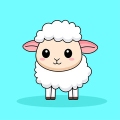Cute Sheep Cartoon Kawaii Sticker. Character Vector Illustration