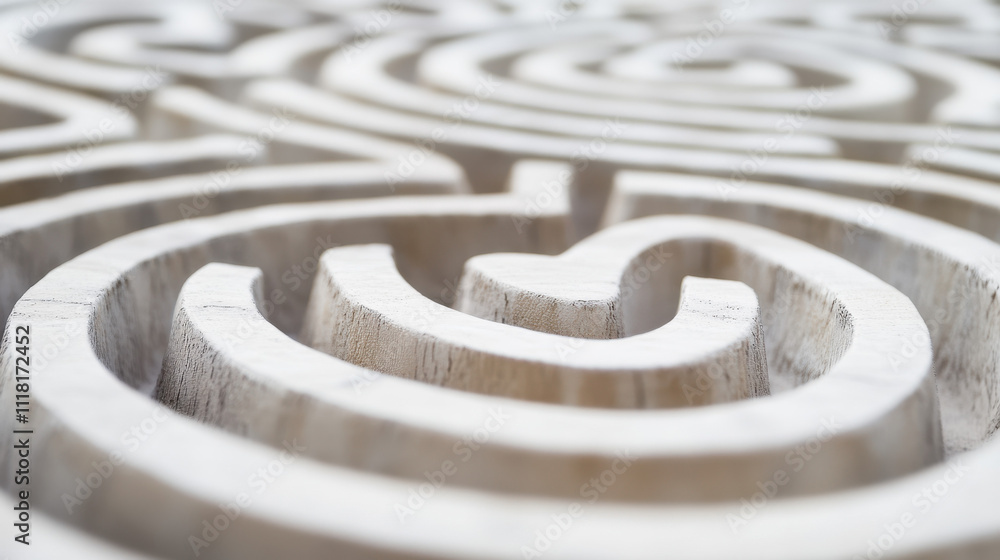 Wall mural close-up view of a wooden labyrinth structure showcasing intricate spiral patterns and textures, inv