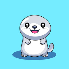 Cute Seal Cartoon Kawaii Sticker. Character Vector Illustration