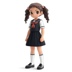 Anime young girl in a school uniform on a white background