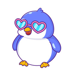 Cute Penguin Cartoon Kawaii Sticker. Character Vector Illustration