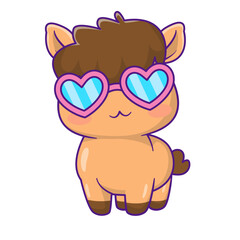 Cute Horse Cartoon Kawaii Sticker. Character Vector Illustration