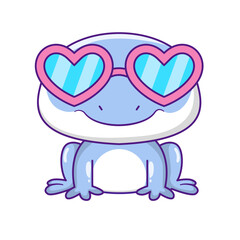 Cute Gecko Cartoon Kawaii Sticker. Character Vector Illustration