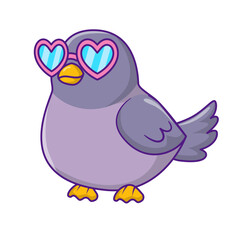 Cute Bird Cartoon Kawaii Sticker. Character Vector Illustration