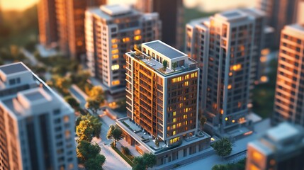 Fototapeta premium Luxury Urban Apartments Sunrise View Modern Cityscape Architectural Design Elegance Photo