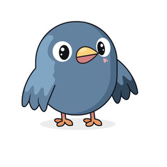 Cute Bird Cartoon Kawaii Sticker. Character Vector Illustration