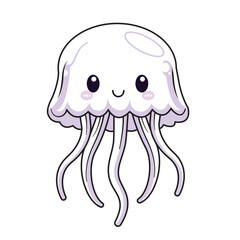 Cute Jellyfish Cartoon Kawaii Sticker. Character Vector Illustration