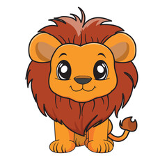 Obraz premium Cute Lion Cartoon Kawaii Sticker. Character Vector Illustration