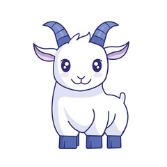 Cute Goat Cartoon Kawaii Sticker. Character Vector Illustration