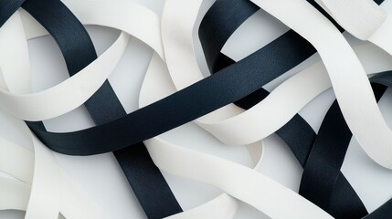 Insulation Tape Concept, Black and White Insulation Tapes Coiled Together on a Smooth Surface for Various Applications