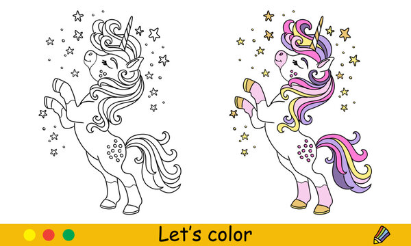 Kids coloring with color template cute magic unicorn