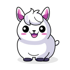Cute Llama Cartoon Kawaii Sticker. Character Vector Illustration