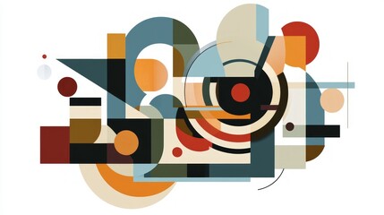 Fototapeta premium Abstract geometric composition with overlapping shapes in muted earth tones and teal.