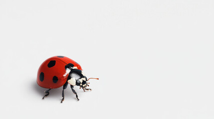 Vibrant red ladybug with black spots isolated on a white background, showcasing its striking colors and delicate features in a simple, minimalist setting.