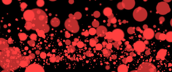 Abstract red particles floating in black space background.