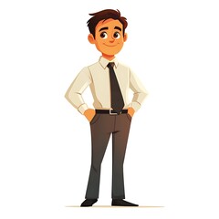 Obraz premium Office worker in a formal shirt and pants, cartoon style, on a white background
