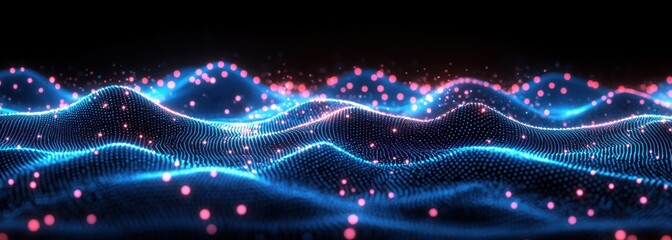 Obraz premium A blue and pink wave with many dots