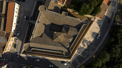 Aerial perpendicular view of the castle of Torremaggiore, a small town in the province of Foggia,...