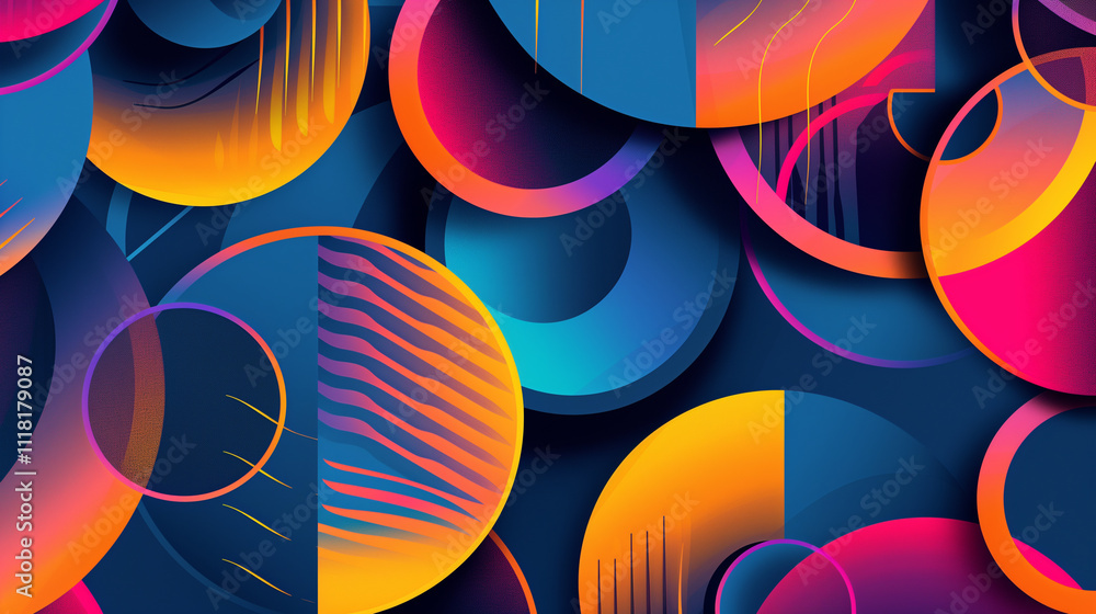 Poster a dynamic design with interlocking shapes and bold colors, creating a visually striking and modern w