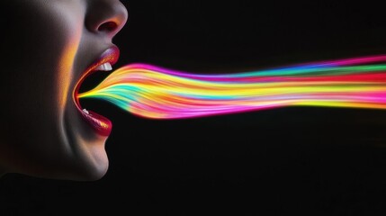 Fototapeta premium Emotional speech illustrated as glowing colorful waves radiating from a speaker s mouth