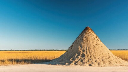 Termite mound rising high in a savannah landscape