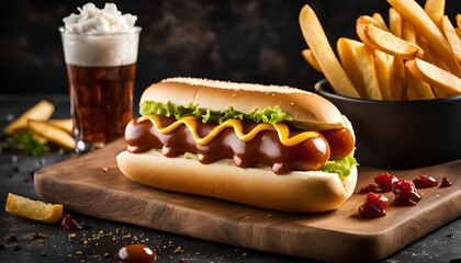 Delicious Hot Dog with Toppings and Fries