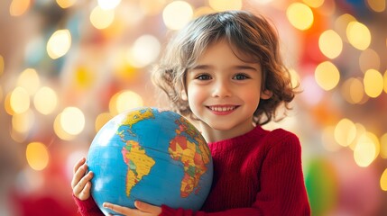 Fototapeta premium A teacher holding up a globe and discussing how different countries celebrate the New Year.