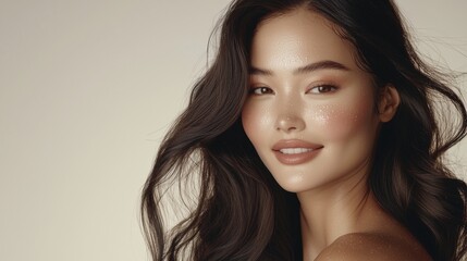 Fototapeta premium Stunning model portrait with dewy makeup studio high fidelity focus glamour close-up beauty concept