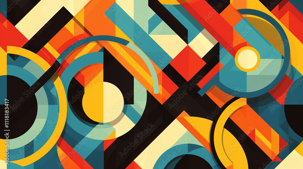Aufkleber A dynamic design with interlocking shapes and bold colors, creating a visually striking and modern wallpaper.