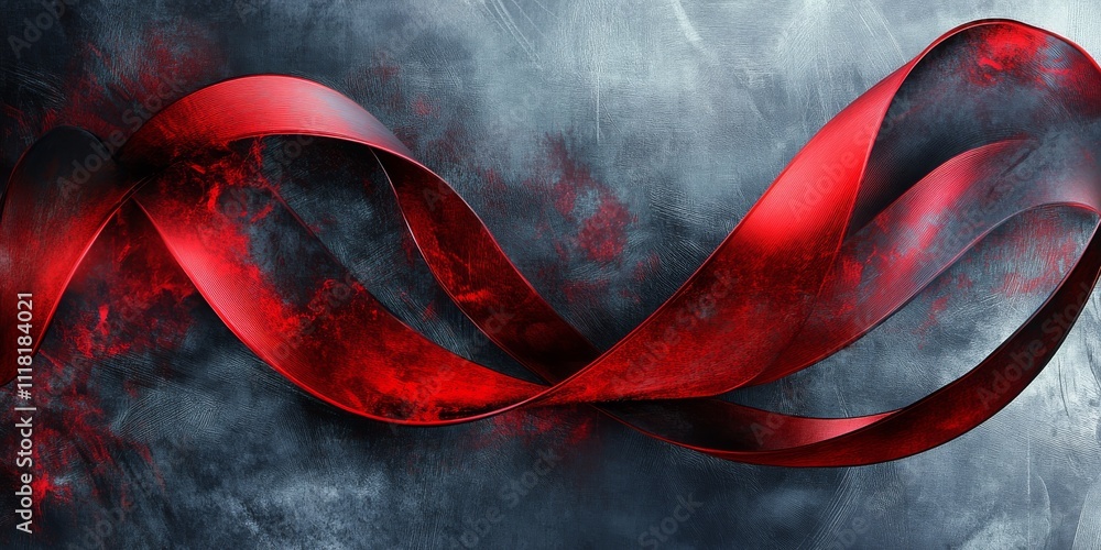Aufkleber abstract red ribbon on textured dark background with dynamic flowing design