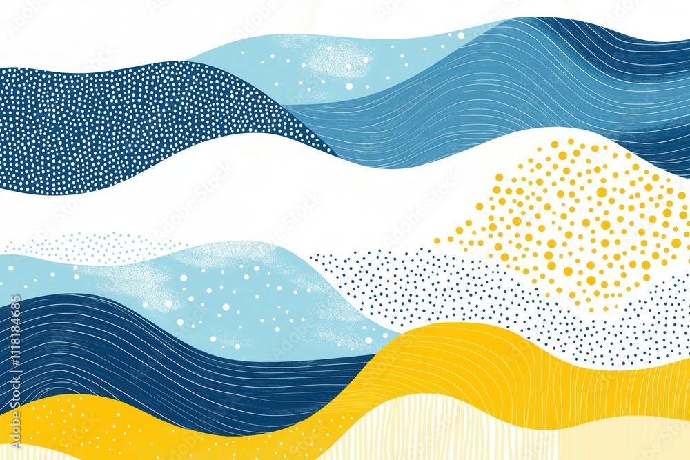 Poster abstract seamless pattern design. waves of blue, yellow colors with various textures create visual i