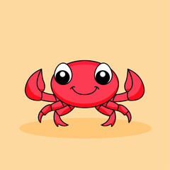 Cute Crab Cartoon Kawaii Sticker. Character Vector Illustration