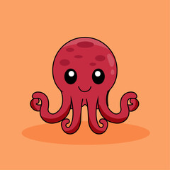 Cute Octopus Cartoon Kawaii Sticker. Character Vector Illustration