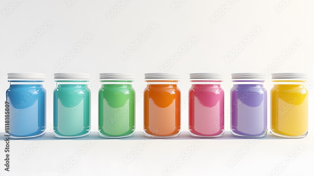 Poster a minimalist set of new year resolution jars labeled with inspirational quotes and filled with tiny 