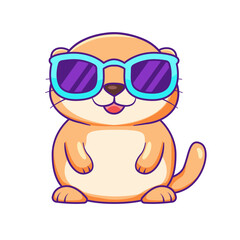 Naklejka premium Cute Otter Cartoon Kawaii Sticker. Character Vector Illustration