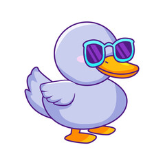 Cute Duck Cartoon Kawaii Sticker. Character Vector Illustration