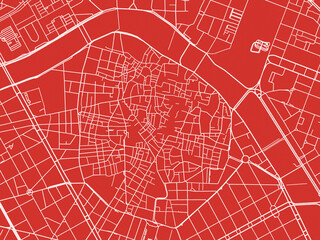 Christmas Map of Valencia Centro, Spain in Snowy White on Festive Red Background.