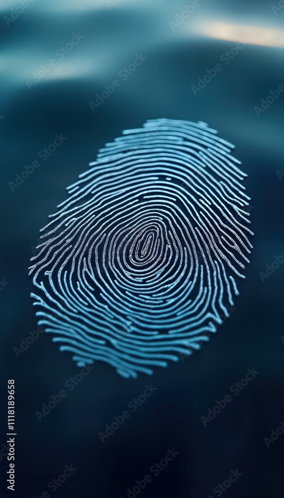 Aufkleber Close-up view of fingerprint pattern on water surface. Abstract design with detailed lines. Futuristic tech aesthetic. Unique digital art piece. Perfect for security identity concepts. Creative