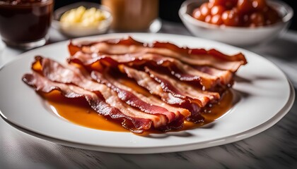 Crispy Bacon on a White Plate
