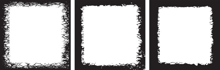 set of frame with leaves, Triple Grunge Frame Collection A Trio of Distressed Borders Featuring Rough, Uneven Edges and Splatter Patterns for Edgy and Artistic Visual Projects