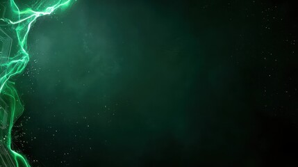 An artistic representation of an emerald mist illuminated by sparkling particles, encapsulating mystery and elegance against a deep and dark background.