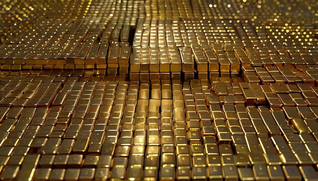 Stacked gold bars arranged in rows, shimmering gold bullion collection heap in organized stacks, precious metal gleaming goldbars showcasing wealth, lingots d'or, barrasdeoro, barrasdeouro, Goldbarren