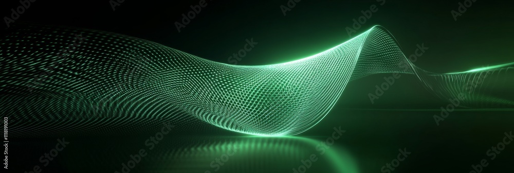 Poster abstract green waveform light pattern on dark background