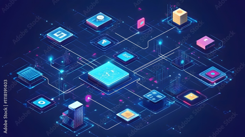 Poster a creative visualization of interoperability between different blockchain networks, highlighting the