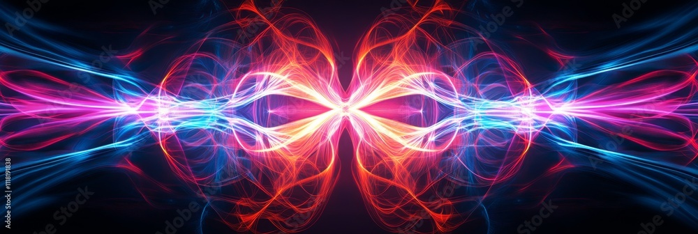 Poster vibrant symmetrical light waves in dynamic abstract pattern