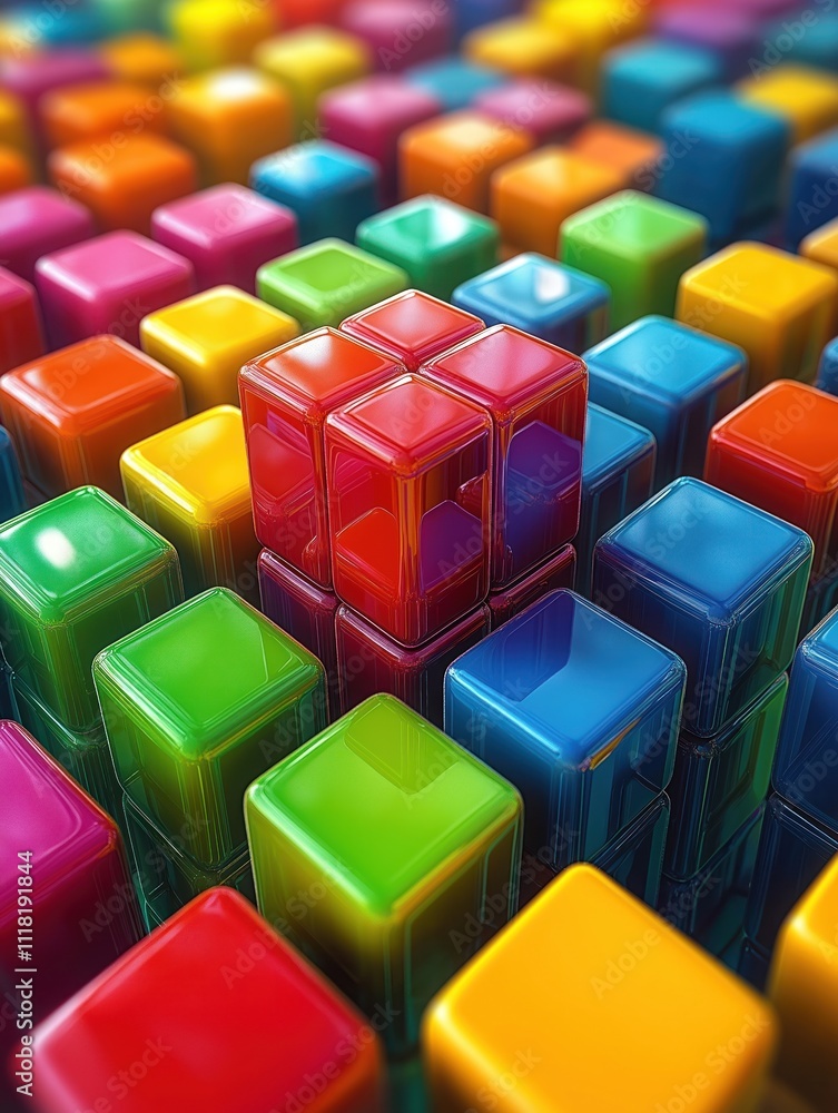 Poster colorful glossy cubes form three-dimensional design. vivid colors create vibrant background. abstrac