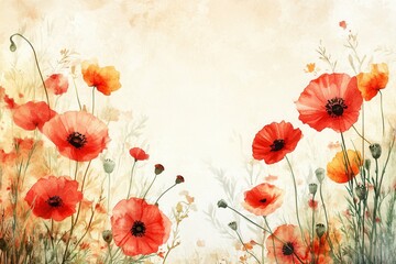 Watercolor Poppies in Red and Orange Hues
