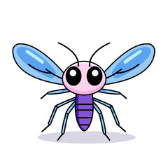 Cute Mosquito Cartoon Kawaii Sticker. Character Vector Illustration