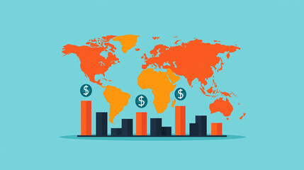 Naklejka premium Global GDP economy analysis concept. Global debt crisis illustrated by rising interest rates, highlighting financial challenges faced by economies and individuals.